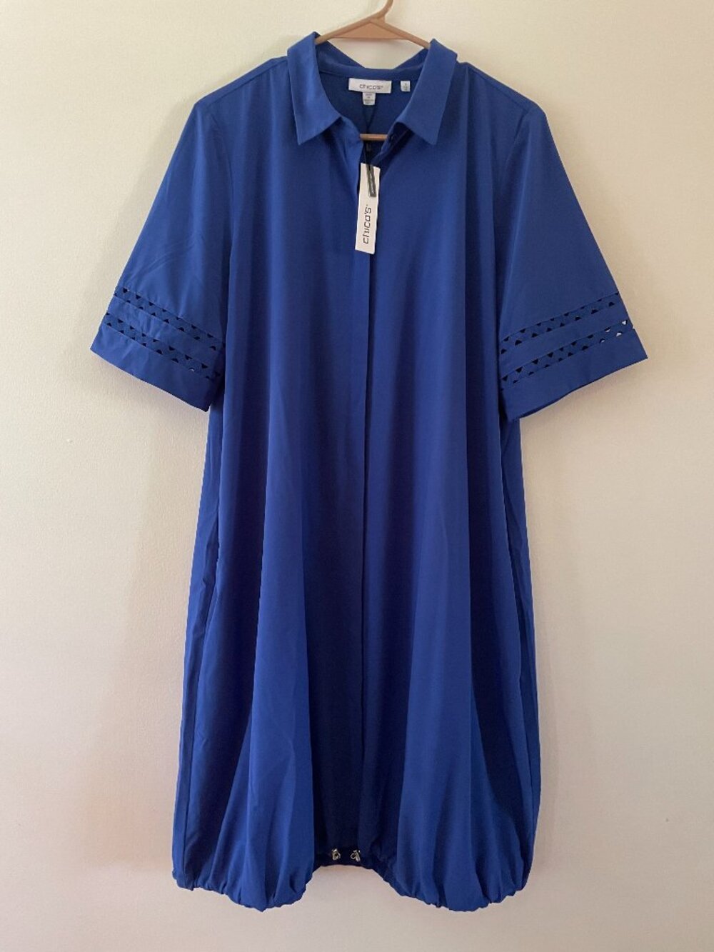 Chicos Zenergy UPF Neema Ricrac Bungee Dress in Rich Cobalt Blue size 1/ M, NWT